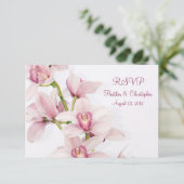 Pink Cymbidium Orchid Wedding Reply RSVP Card Karte (Stehend Vorderseite)