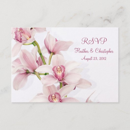 Pink Cymbidium Orchid Wedding Reply RSVP Card Karte (Vorderseite)