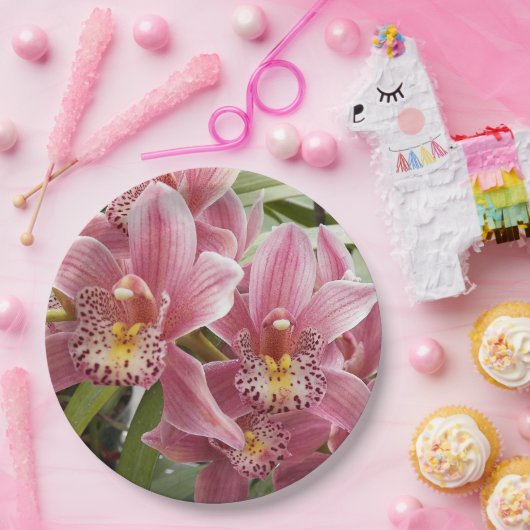 Pink Cymbidium Orchids Floral Pappteller (Party)