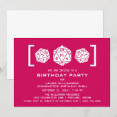 Pink D20 Dice Gamer Geburtstagsparty Einladung (Vorne/Hinten)