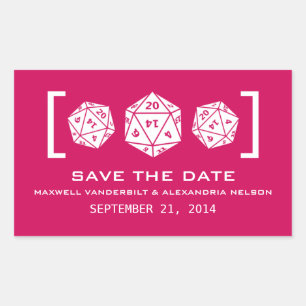 Pink D20 Dice Gamer Save the Date Stickers