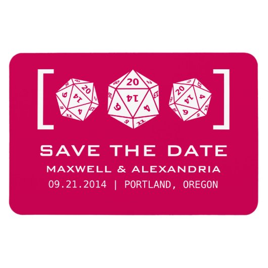 Pink D20 Dice Gamer Speichern Sie das Date Magnet (Horizontal)