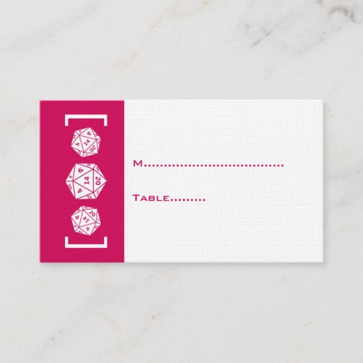 Pink D20 Dice Gamer Wedding Platzkarte (Vorderseite)