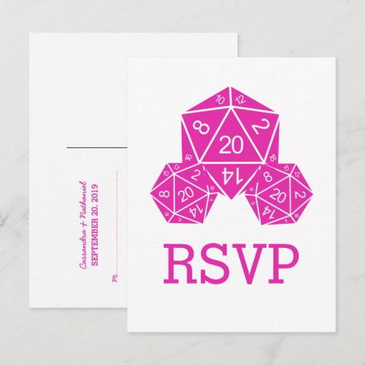 Pink D20 Dice Response Postkarte (Vorne/Hinten)