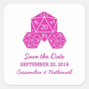 Pink D20 Dice Save the Date Aufkleber
