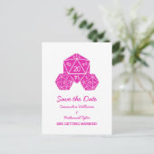 Pink D20 Dice Save the Date Postkarte (Stehend Vorderseite)