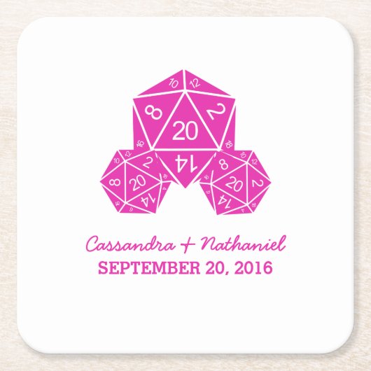 Pink D20 Würfel Hochzeitspapier-Untersetzer Rechteckiger Pappuntersetzer (Vorderseite)