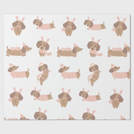 Pink Dackel Würstchen Weihnachtsbuch Geschenkpapier (Flach)