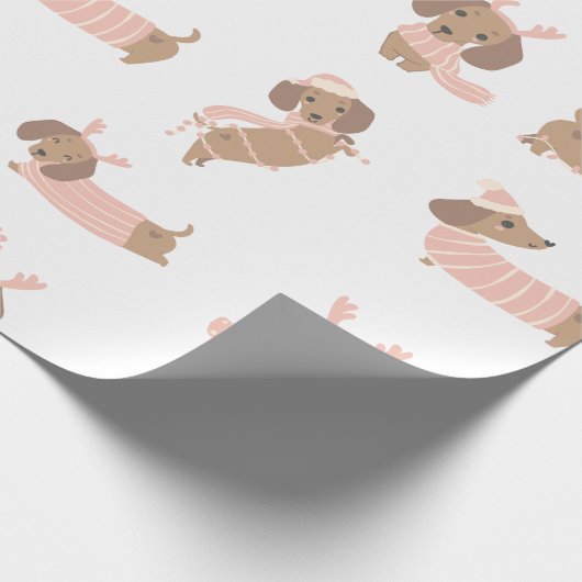 Pink Dackel Würstchen Weihnachtsbuch Geschenkpapier (Ecke)