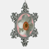 Pink Daffodin Frühlingszeit Blume Schneeflocken Zinn-Ornament (Links)