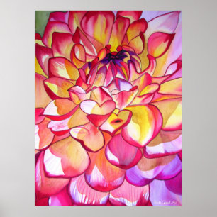 Pink Dahlia Aquarell Kunstposter Poster