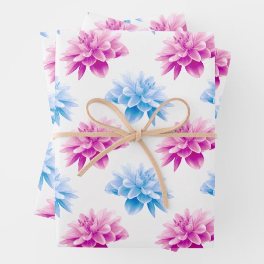 Pink Dahlia, Blue Dahla, Blumenmuster, Blume Geschenkpapier Set (Beispiel)