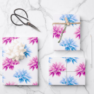 Pink Dahlia, Blue Dahla, Blumenmuster, Blume Geschenkpapier Set