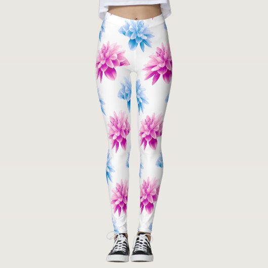 Pink Dahlia, Blue Dahla, Blumenmuster, Blume Leggings (Vorderseite)