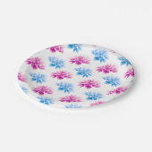 Pink Dahlia, Blue Dahla, Blumenmuster, Blume Pappteller (Schrägansicht)