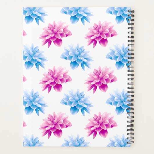 Pink Dahlia, Blue Dahla, Blumenmuster, Blume Planer (Rückseite)