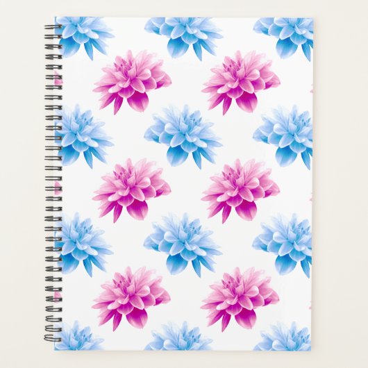 Pink Dahlia, Blue Dahla, Blumenmuster, Blume Planer (Vorderseite)