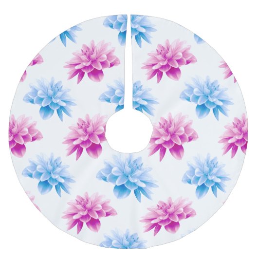 Pink Dahlia, Blue Dahla, Blumenmuster, Blume Polyester Weihnachtsbaumdecke (Vorderseite)