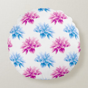 Pink Dahlia, Blue Dahla, Blumenmuster, Blume Rundes Kissen