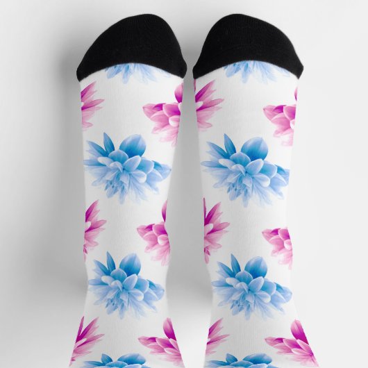 Pink Dahlia, Blue Dahla, Blumenmuster, Blume Socken (Oben)