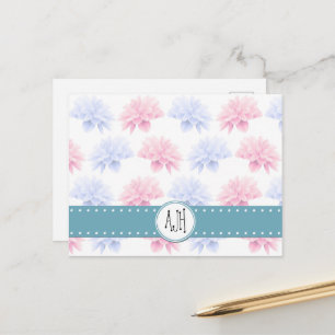 Pink Dahlia, Blue Dahlia, Blume, Monogramm Postkarte