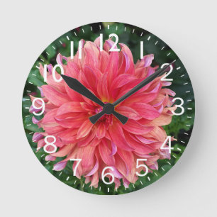 Pink Dahlia Blume Runde Wanduhr