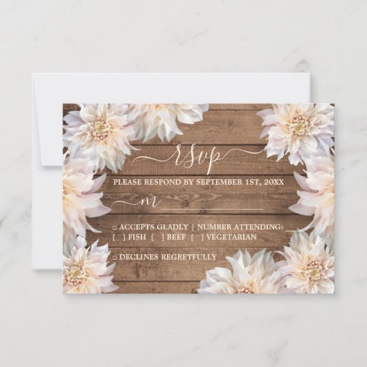 Pink Dahlia Blume Rustic Wood Wedding RSVP Karte (Vorderseite)