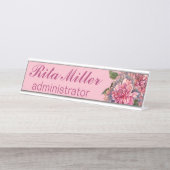 Pink Dahlia Blume Schreibtischnamensplakette (Vorderseite )