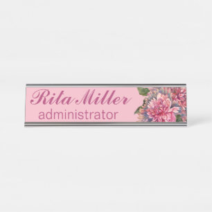 Pink Dahlia Blume Schreibtischnamensplakette