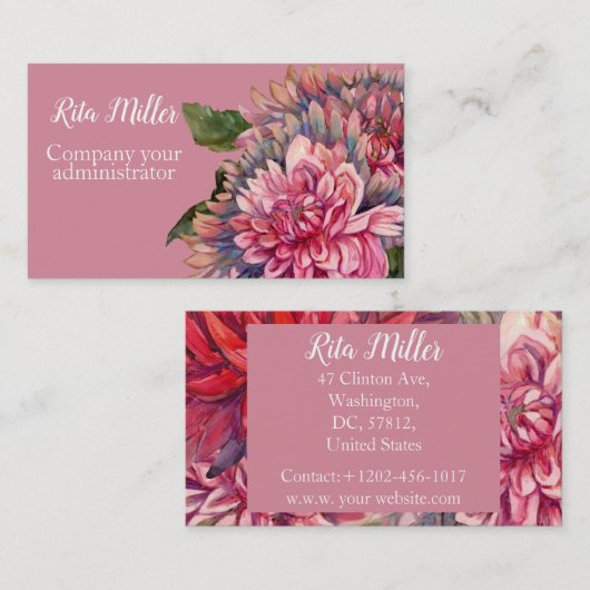 Pink Dahlia Blume Visitenkarte (Vorne/Hinten)