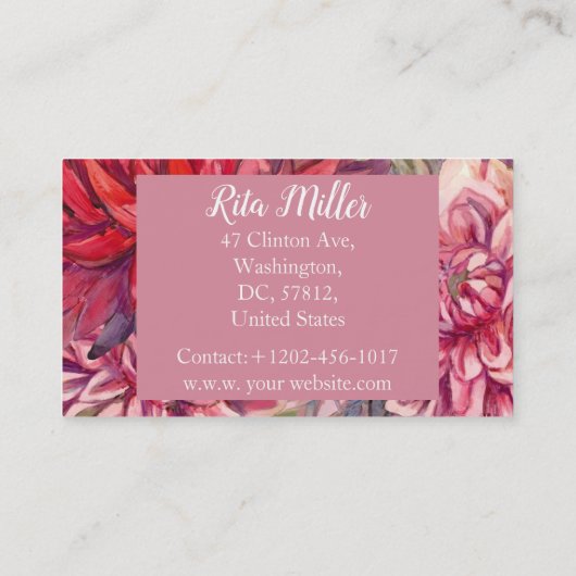 Pink Dahlia Blume Visitenkarte (Rückseite)