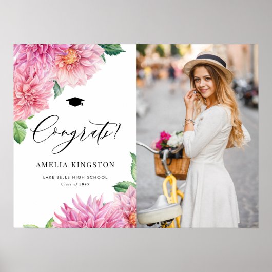 Pink Dahlia Congratulations Graduation Photo Poster (Vorne)