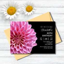 Pink Dahlia Floral Fall Black 60. Geburtstag Einladung