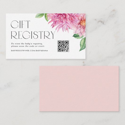 Pink Dahlia Floral QR Code Kinderdusche Registrier Begleitkarte (Vorne/Hinten)