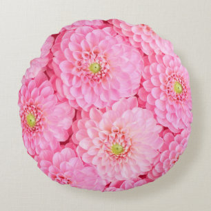 Pink dahlia flowers background. Top view.  Rundes Kissen