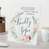 Pink Dahlia Kindly Sign Wedding Gästebuch Sockelschild (In Situ)