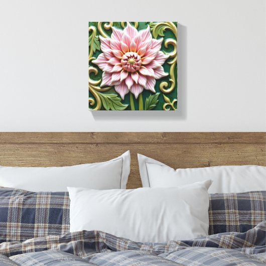 Pink Dahlia on Green Leinwanddruck (Insitu (Schlafzimmer))