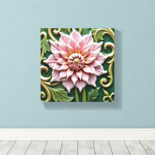 Pink Dahlia on Green Leinwanddruck (Insitu (Holzboden))