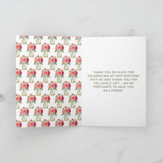 Pink Dahlias Mason Jar Birthday Party Dankeskarte (Innenseite)