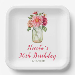 Pink Dahlias Mason Jar Birthday Party Pappteller