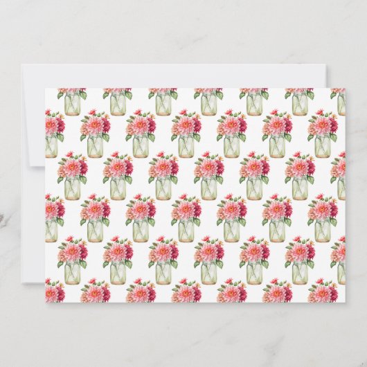 Pink Dahlias Mason Jar Brautparty Einladung (Rückseite)