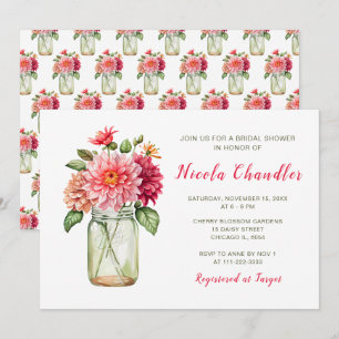 Pink Dahlias Mason Jar Brautparty Einladung