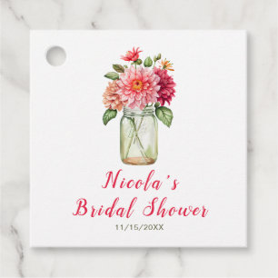 Pink Dahlias Mason Jar Brautparty Geschenkanhänger