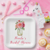 Pink Dahlias Mason Jar Brautparty Pappteller (Party)