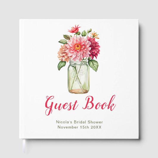Pink Dahlias Mason Jar Bridal Shower Gästebuch (Vorderseite)