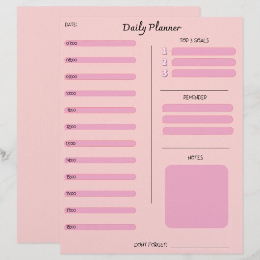 Pink Daily Planner Briefbogen (Vorne/Hinten)
