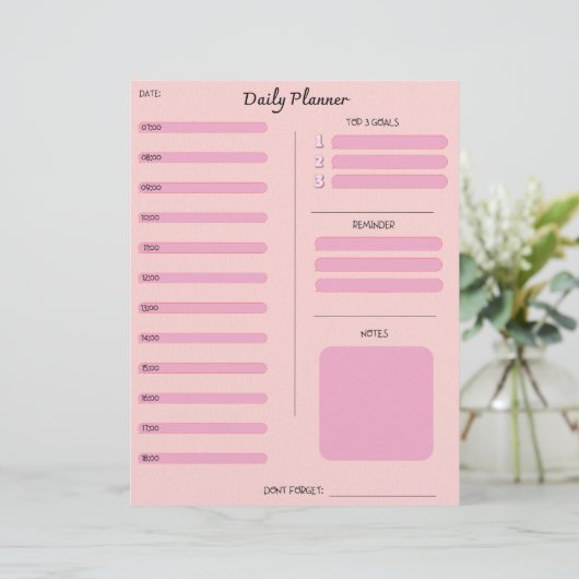 Pink Daily Planner Briefbogen (Stehend Vorderseite)