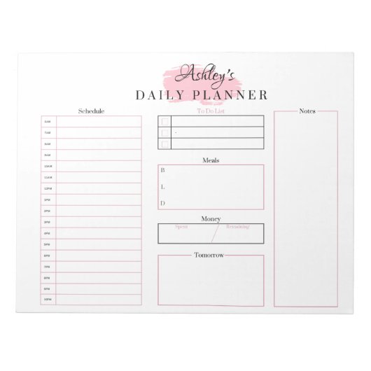 Pink Daily Planner Notepad | Pink Notizblock (Vorderseite)