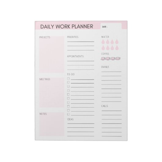 Pink Daily Work Planner Notepad Notizblock (Rotiert)