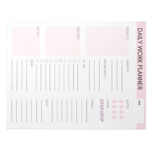 Pink Daily Work Planner Notepad Notizblock (Vorderseite)